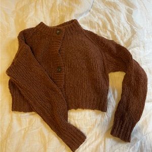 Everlane cropped brown boxy wool cardigan